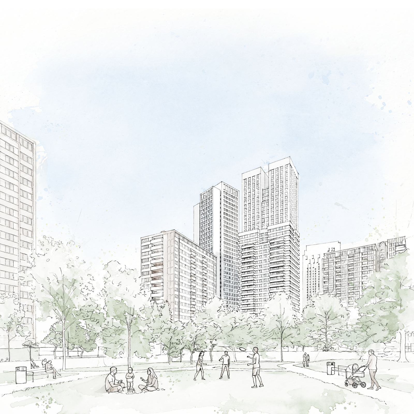 Illustration of the proposed buildings viewed from Radnor Park.